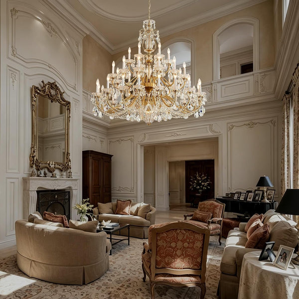 50 Inch Extra Large Maria Theresa Crystal Chandelier, Vintage Brass Candelabra Chandelier Pendant Light Fixture for High Ceiling Living Room, Foyer, Entryway, Staircase, Lobby,Banquet Hall8