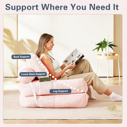 Folding Sofa Bed, Flannel Futon Couch Bed with Pillow and Blanket, Convertible Sleeper Chair for Living Room Bedroom, Pink4