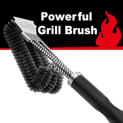 Grill Brush, 18'' Extra-Strong Handle, BBQ Cleaner with Scraper | Remove Tough Grime, Triple Safe Wire Bristle Scrubbers, for Gas, Charcoal & Smoker, Steel Grates, 360°Wizard Cleaning3