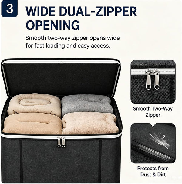 210L XXL Foldable Storage Bag with Reinforced Handles - Upgraded Large Capacity Spacious Moving Storage Bin, Zippered Fabric Giant Storage Bags for Quilts Bedding Sweaters, Moving Day, 3, XXL-210L5