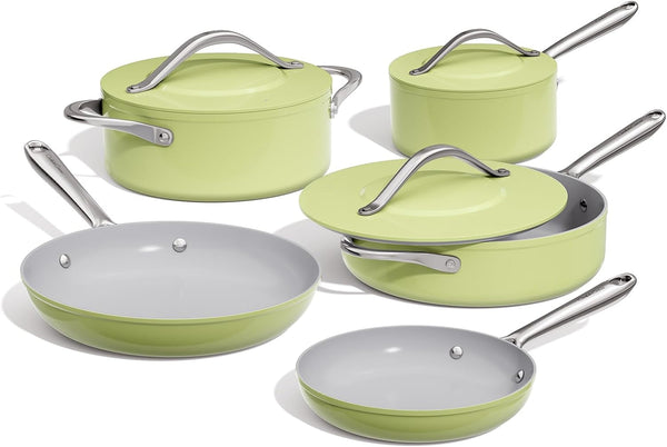 Premium G7 Ceramic Cookware Set, 8-Piece Nonstick Pots and Pans | with Lids, PFAS & PFOA Free, Induction Compatible, Oven Safe to 500°F, Fast Even Heating, Olive Green1