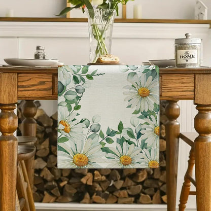 Daisy Flowers Table Runner 13X72 Inch Seasonal Spring Summer Green Plants Kitchen Dinning Table Decoration for Indoor Outdoor Birthday Home Party Decor2