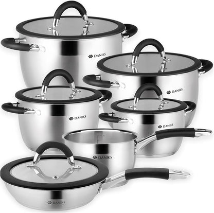Orlando 11-Piece Stainless Steel Cookware Set with Glass Lids, Includes Saucepan and Frying Pan, Tri-Ply Bases for Even Heating, Induction Compatible, Dishwasher Safe, Heatproof Handles1