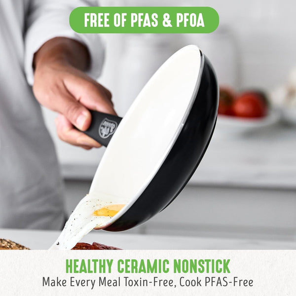 Soft Grip Healthy Ceramic Nonstick 23 Piece Kitchen Cookware Pots and Frying Sauce Saute Pans Set with Kitchen Utensils, Pfas-Free, Dishwasher Safe, Black2