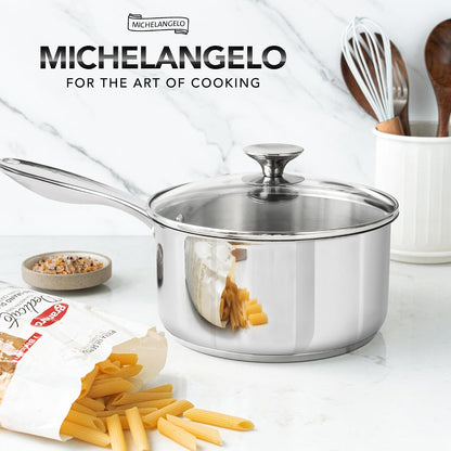 Tri-Ply Stainless Steel 4 Qt Saucepan with Glass Lid, 4 Quart Pot with No Coating, Even Heating, for All Cooktops & Induction Compatible - Silver7