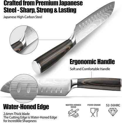Santoku Knife 7 Inch - Ultra Sharp Japanese Steel Kitchen Knife, All-Purpose Chef Knife with Ergonomic Handle, Perfect for Slicing, Dicing, and Chopping, Luxury Gift Box Included3