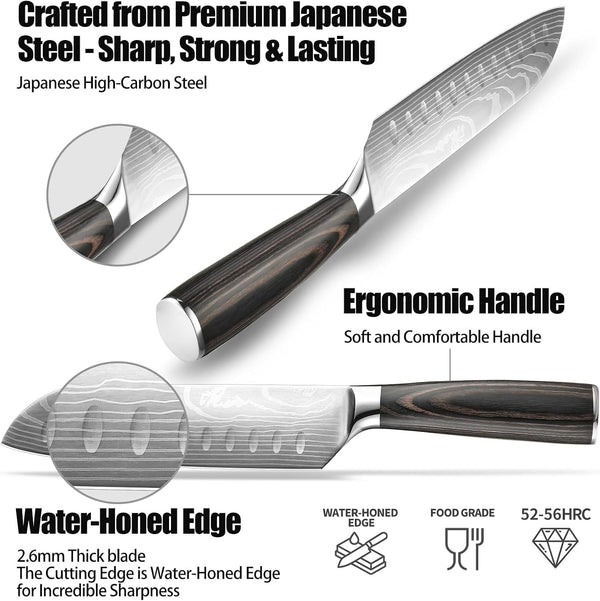 Santoku Knife 7 Inch - Ultra Sharp Japanese Steel Kitchen Knife, All-Purpose Chef Knife with Ergonomic Handle, Perfect for Slicing, Dicing, and Chopping, Luxury Gift Box Included3