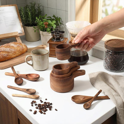 10-Piece Wooden Measuring Cups and Spoons Set, Handcrafted Acacia Wooden Measuring Cups - Solid Acacia Wood, Laser Engraved, Wood Rustic Kitchen Accessories for Baking, Cooking5