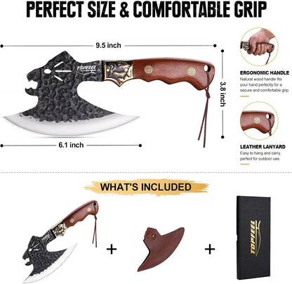 Leopard-Head Viking Knife, Hand-Forged Meat Cleaver with Sheath6