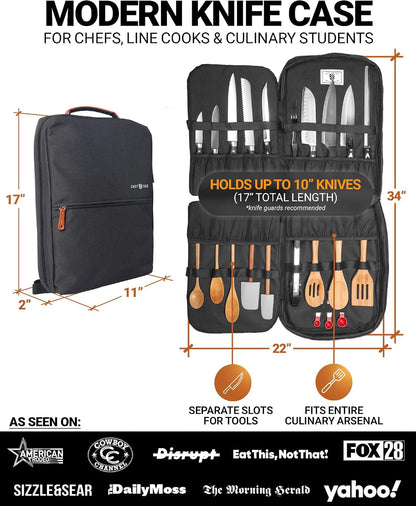 Chef Knife Bag | Premium Knife Case | Waterproof Material | Chefs Case with 30+ Pockets for Knives & Utensils | Culinary Gifts for Chefs & Students | Sturdy Travel Knife Bag (Black)2