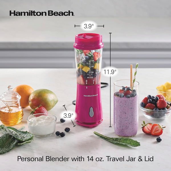 Portable Blender for Smoothies with 14 Oz. Travel Jar | BPA Free Jar & Lid | Durable Stainless Steel Blades | 300 Watts Peak Power | Personal Smoothie Blender | Raspberry | 51131G7
