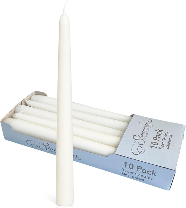 Unscented Taper Candles — 7 Hour Burn Time, Candle Stick Candles for Weddings, Holidays, Home Décor & Special Events, Pack of 10, White, 10"1