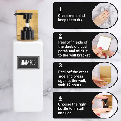 Non-Drilling Adhesive Bottle Holder, 3Pcs Bathroom Bottle Dispenser Holder, Dia 1.1" 2.8Cm Lotion Bottle Wall Mount, Rustproof Shampoo Bottle Holder Wall Hanging Rack for Kitchen Toilet Gold4