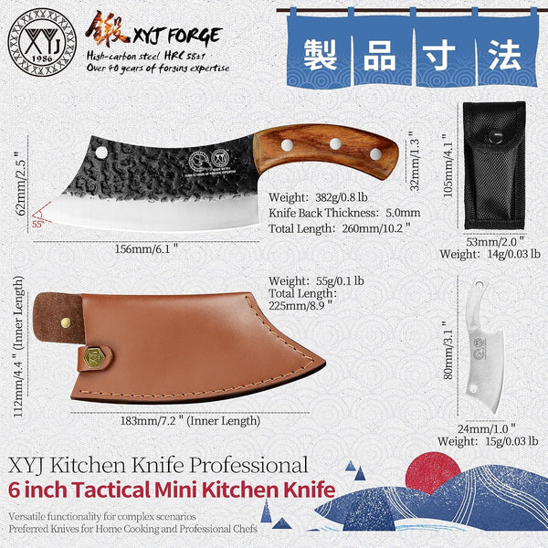 Authentic FULL TANG 6.2 Inch Kitchen Knife Chef Knives with Carrying Leather Sheath Slicing Cutting Butcher Knives for Meat Vegetable Cooking Tool, Meat Cleaver2