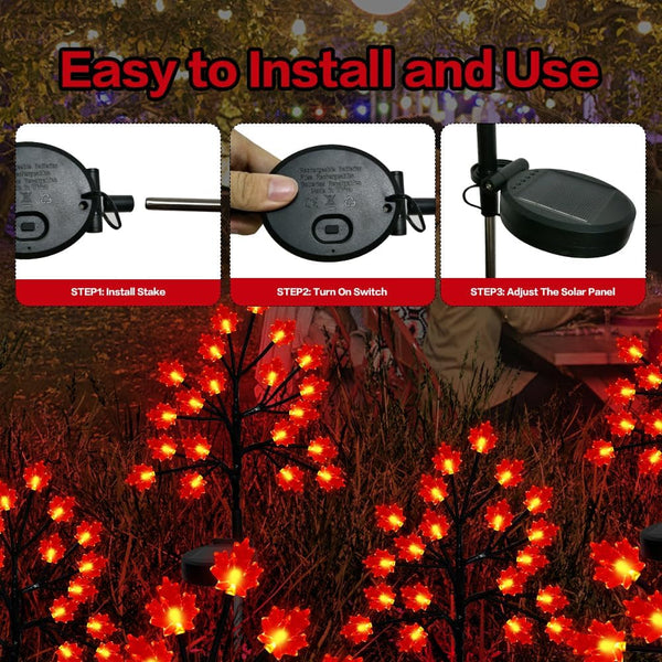 Fall Décor Solar Garden Lights for Outdoor Thanksgiving Decorations,2Pack 40LED RED Maple Leaves Path Lights,Autumn Harvest Outdoor Decorations,Solar Fall Lights for Thanksgiving Party Decor6
