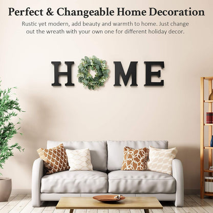 Wooden Home Letters with Wreath Artificial Eucalyptus Modern Decorative Hanging Farmhouse Sign for Living Room & Kitchen - Housewarming & Couple Gifts - Christmas Decoration2