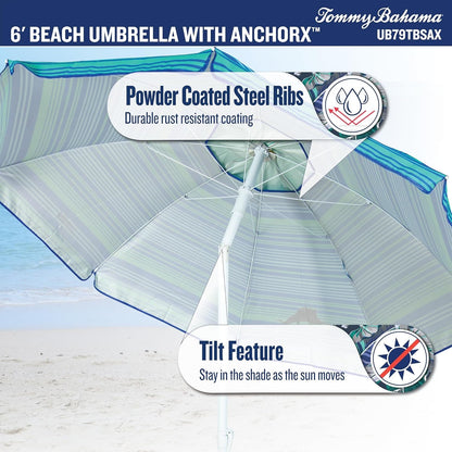 Tommy Bahama ANCHORX Adjustable Beach Umbrella Base System with Sand Anchor and Carrying Bag, SPF 50+ Protection Portable Outdoor Market Umbrella7