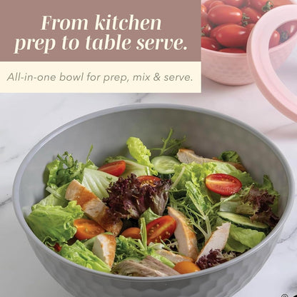 Mixing Bowls with Lids - 12 Piece Plastic Nesting Bowls Set Includes 6 Prep Bowls and 6 Lids, Microwave Safe Mixing Bowl Set, Grey/Pink Diamond9