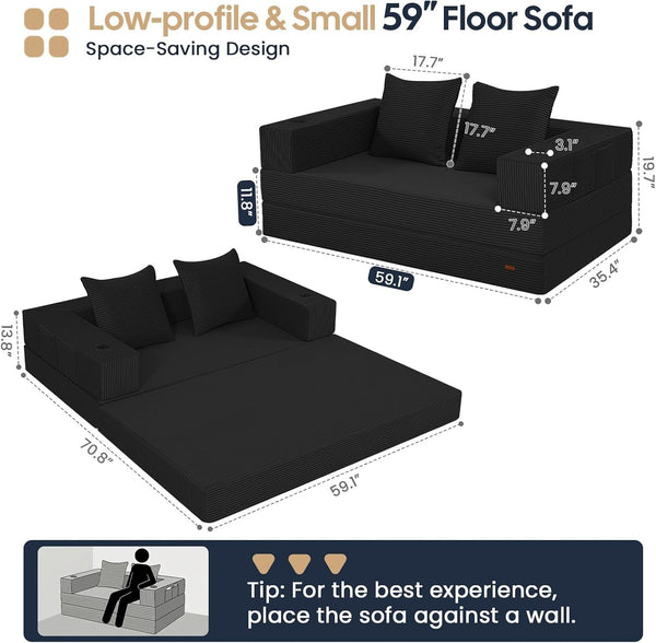 Futon Sofa Bed, Convertible Sofa Bed, Folding Boneless Couches3