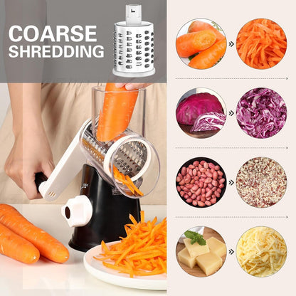 Rotary Cheese Grater Hand Crank Cheese Shredder, Black | for Fresh Cheese, Vegetable, Nuts,Non-Slip Suction Base, Three Blades2