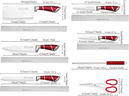 9 Pcs Wine Red Sharp Stainless Steel Kitchen Knife Set with Block for Gift | Non Stick,Chef Knife with Sharpener,Ergonomic Handle,Acrylic Holder,Gift Ready Cutlery Set for Women,Easy Care7
