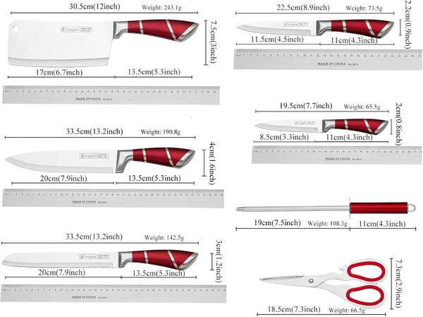 9 Pcs Wine Red Sharp Stainless Steel Kitchen Knife Set with Block for Gift | Non Stick,Chef Knife with Sharpener,Ergonomic Handle,Acrylic Holder,Gift Ready Cutlery Set for Women,Easy Care7