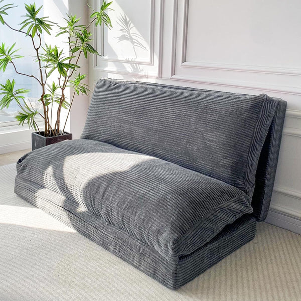 Folding Sofa Bed, Extra Thick and Long Floor Sofa Convertible Chair with Washable Cover, Floor Couch Lounge Bean Bag Bed for Living Room, Dark Grey, 54X91 Inch1