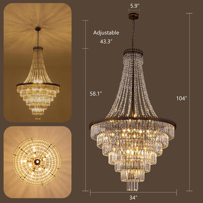 French Empire Crystal Chandelier 34" W Large High Ceiling Chandelier8