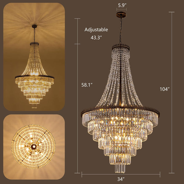 French Empire Crystal Chandelier 34" W Large High Ceiling Chandelier8