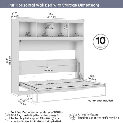 Pur Full Horizontal Murphy Bed with Storage & Charging, Grey, 80W10