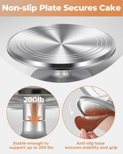 Aluminum Cake Stand Turntable for Party, Base Giratoria Para Pastele | Heavy-Duty, Smooth Rotation, Non-Slip, 12" Cake Spinner for Decorating Display, Baking Supplies Tools for Beginner & Pros7