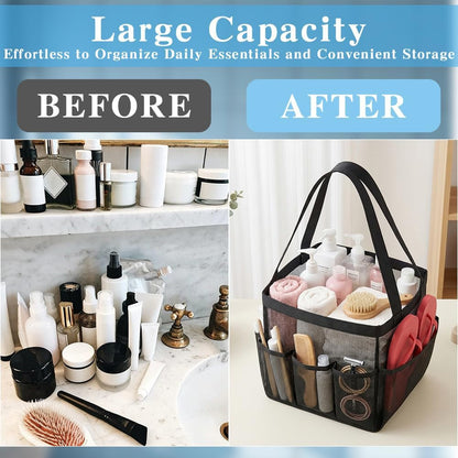 Mesh Shower Caddy, Portable Black Beach Tote Bag for Bathroom Dorm Essentials, Quick Dry Toiletry Organizer Large with 2 Handles 9 Pockets for Swim Pool Gym College Camp Travel Women Men Basket Bag6