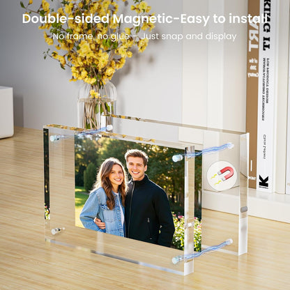 3 Pack Acrylic Picture Frames 5X7, 20%Thicker Free Standing Desktop Display,Strong Magnetic Photo Frame, Double Sided Clear Picture Frames , Frameless Standing Desktop Frame for Home, Office, Gift Ready3