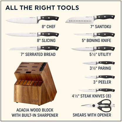 Insignia Triple Rivet Poly (18-PC) Kitchen Knife Block Set with Wooden Block & Built-In Sharpener, Black Ergonomic Handles and Sharp Stainless Steel Professional Chef Knife Set2