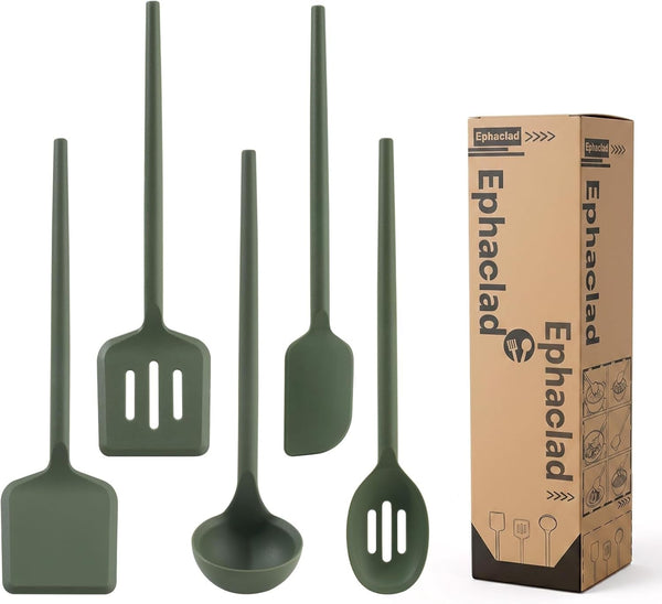 Silicone Kitchen Cooking Utensils Set – 5Pcs Extra Long & Thick Heat Resistant Kitchen Gadgets, BPA Free Non-Stick Cook Tools for Food Prep, Frying, Serving and Basting1