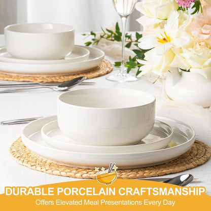 Plates and Bowls Sets, 12 Pieces Ceramic Dinnerware Set for 4, Stoneware Dishware Dishes Set, Scratch Resistant Dishes Set, Dishwasher & Microwave Safe, White3