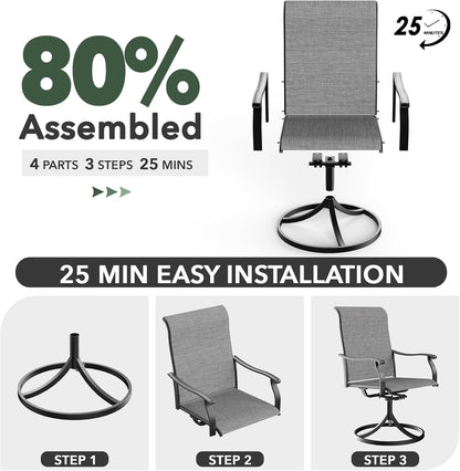 4 Person Patio 41" round Table and Grey Swivel Chairs Outdoor Dining Set 57
