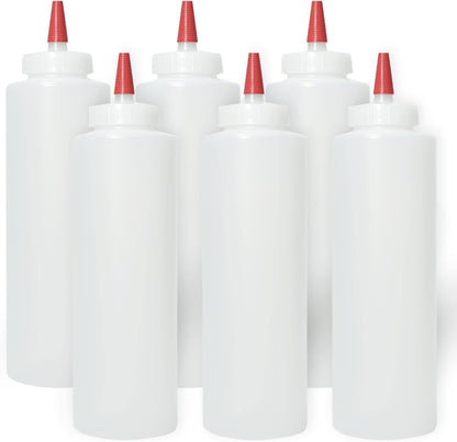 Condiment Squeeze Bottles 16Oz Wide Mouth Empty Squeeze Bottle Set with Red Tip Leak Proof, BPA Free - Squeeze Bottles for Sauces, Oils, Arts Crafts 6 Pack1