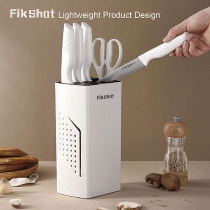 6-Piece Kitchen Knife Block Set, Apartment Essentials Knives | Built-In Sharpener, Dishwasher Safe, High Carbon Stainless Steel Blades, Rust-Resistant – Ideal College Student Gift, White2