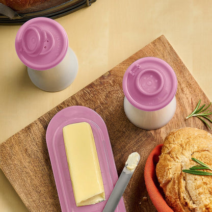 Hourglass Salt and Pepper 2-Shaker Set in Purple, Liquid Tight Lids, Bpa-Free, Dishwasher Safe6