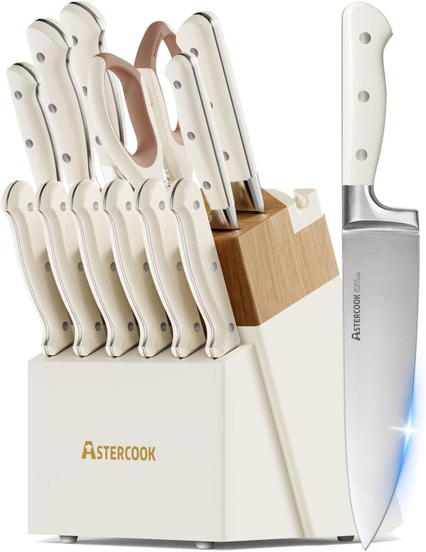Knife Set, Kitchen Knife Set with Block 14-Piece Full Tang Stainless Steel Knives with Sharpener Dishwasher Safe and Anti-Slip Ergonomic Handle Utensils Set1
