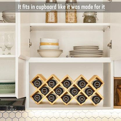 Bamboo Criss Cross Spice Rack Organizer for Cabinet, Wood Seasoning Rack Spice Holder, 18-Jar Spice Rack Tower Spice Storage for Kitchen Countertop Drawer-Jars Not Included6