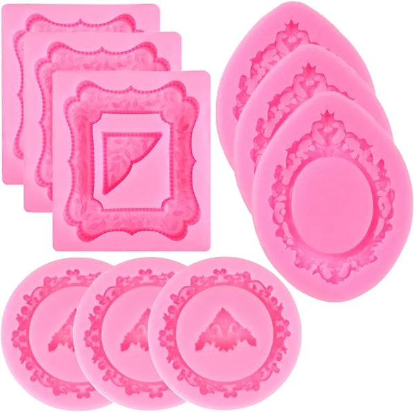 9 PCS Picture Frames Fondant Silicone Molds,  Vintage Style Photo Frame Moulds for Cake Decorating Cupcake Topper Chocolate Candy Polymer Clay1