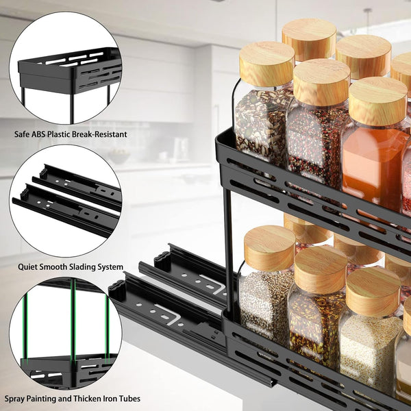 Pull Out Spice Rack Organizer for Cabinet, 3 Packs Slide Out Spice Racks Organizer, Spice Cabinet Organizers, Cabinet Size Need:12'' Highx11'' Deepx5'' Wide,Each Tier Hold 10 Spice Jar - 2 Tier, Black7