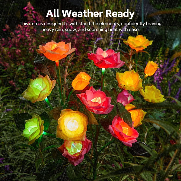 Solar Garden Lights Outdoor, 3 Pack Solar Flower Lights with 15 Rose Flowers, Multi-Color Changing LED Waterproof Solar Lights, Garden Decor for Landscape Pathway, Gifts for Women5