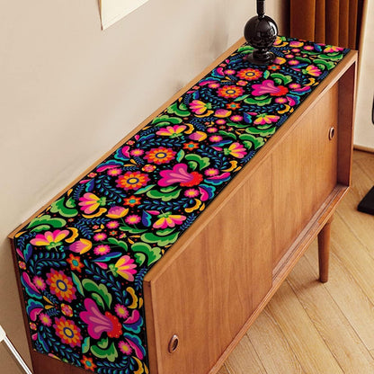 Mexican Table Runner for Day of the Dead Fiesta Dia De Los Muertos Rustic Linen Home Dining Room Kitchen Table Decorations (13" X 60", Black)3