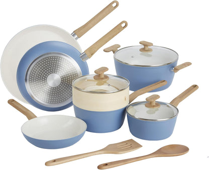 12-Piece Healthy Ceramic Titanium-Infused Cookware Set, Light Blue – Pots, Pans, Steamer, Spoon & Turner – Induction Cookware, Kitchen Pots & Pans Set, Nonstick Cooking Pan Set1