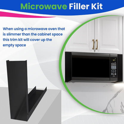 Microwave Filler Kit 2.95”W Black Microwave Trim Kit Replaces Whirlpool W10164739 - Universal Microwave Trim Kit Fits Most Brands - Fills over the Range Oven Cabinet Gap - 10.75”D X 17.25”H2