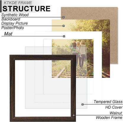 12X12 Picture Frame Real Glass, Display Pictures 8X8 with Mat or 12X12 without Mat, Modern Style Wood Composite Frame,Gallery Wall Frame Wooden Walnut ，Best Gift2