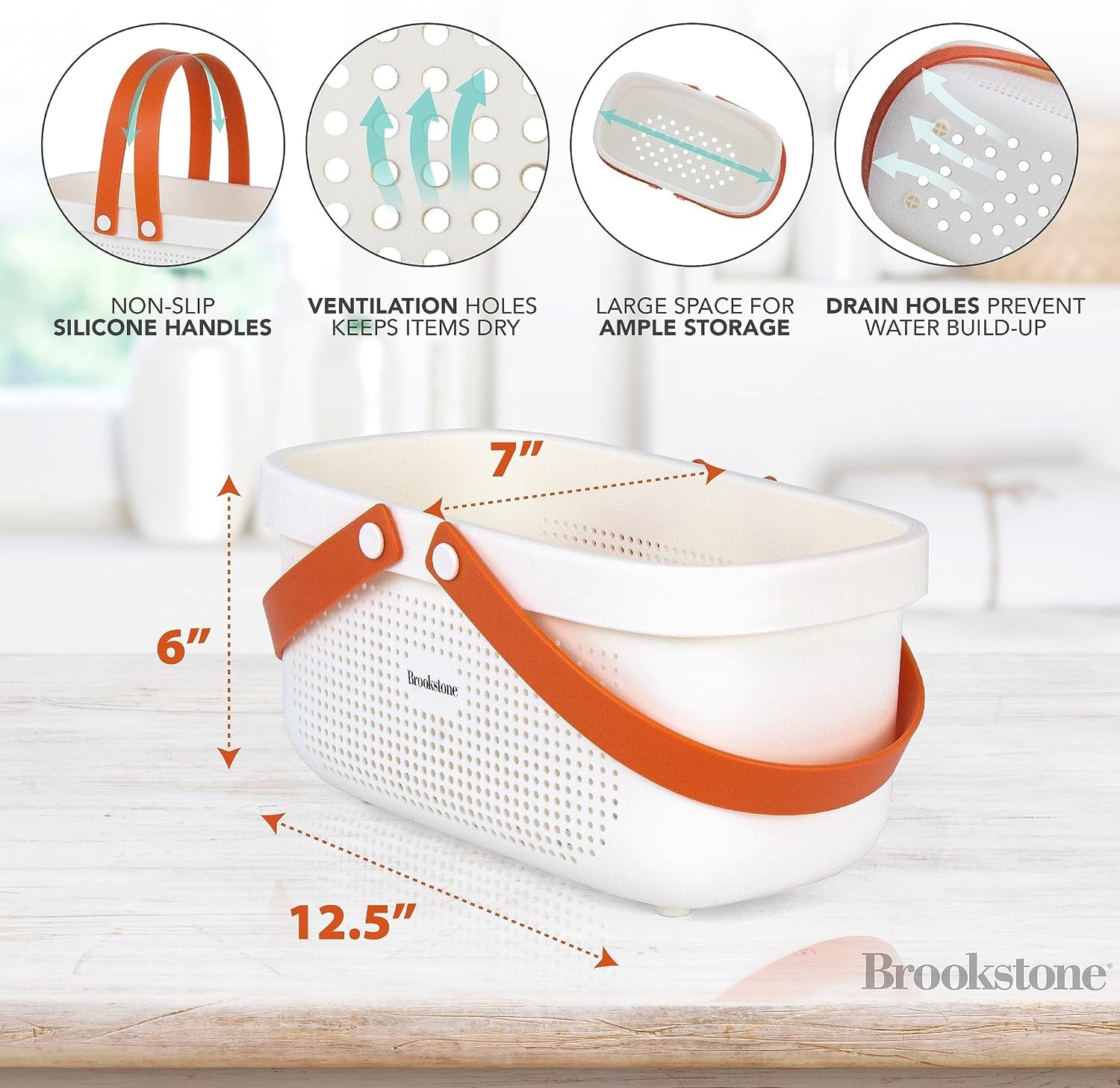 brookstone-modern-large-portable-shower-caddy-with-soft-silicone-carrying-handle-bathroom-organizer-basket-plastic-bath-tote-and-shower-organizer-quick-dry-drainage-holes-bpa-free-white